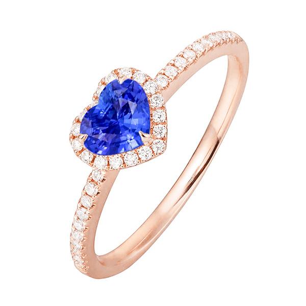 Halo Heart Blauer Saphirring aus Roségold mit Diamantakzenten 3 Karat - harrychadent.ch