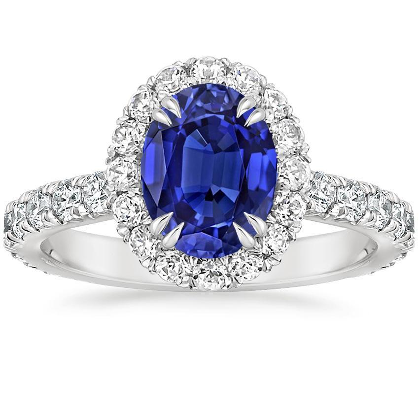 Halo Jubiläumsring Oval Blauer Saphir & Diamanten 5,50 Karat - harrychadent.ch