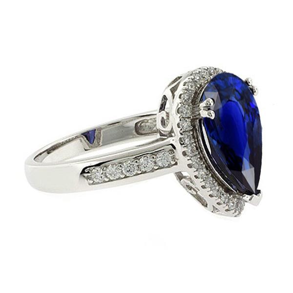 Halo Ring Antiker Stil Birne Ceylon Saphir & Diamanten 3.75 Karat - harrychadent.ch
