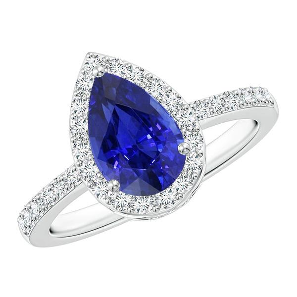 Halo Ring Birne Ceylon Saphir & Pave Set Diamanten 4,50 Karat - harrychadent.ch
