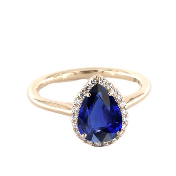 Halo Ring Birnenschliff Ceylon Saphir & Diamanten 3 Karat Krappenset - harrychadent.ch