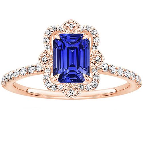 Halo Ring Flower Style Smaragdblauer Saphir & Diamant 4,25 Karat - harrychadent.ch