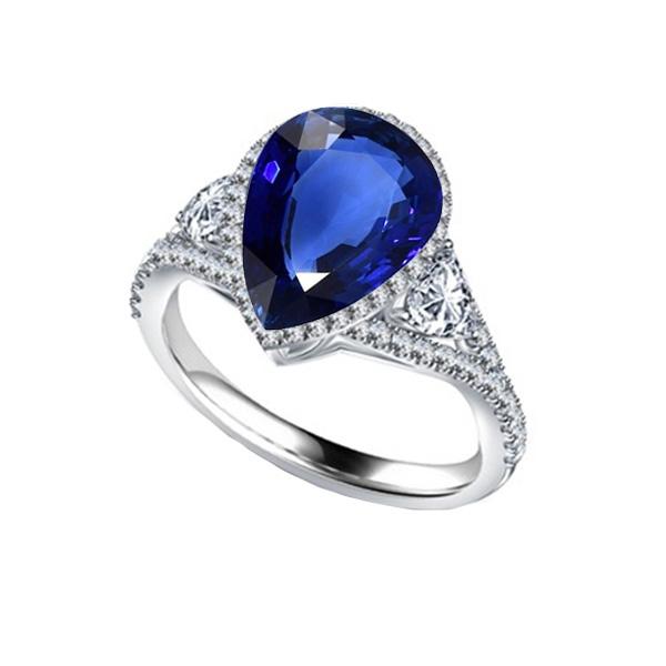 Halo Ring Lünette Set Birnenblauer Saphir & Diamant Akzente 4 Karat - harrychadent.ch