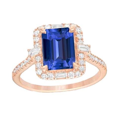 Halo Rose Gold Ring Smaragdblauer Saphir & Diamanten 3 Karat - harrychadent.ch