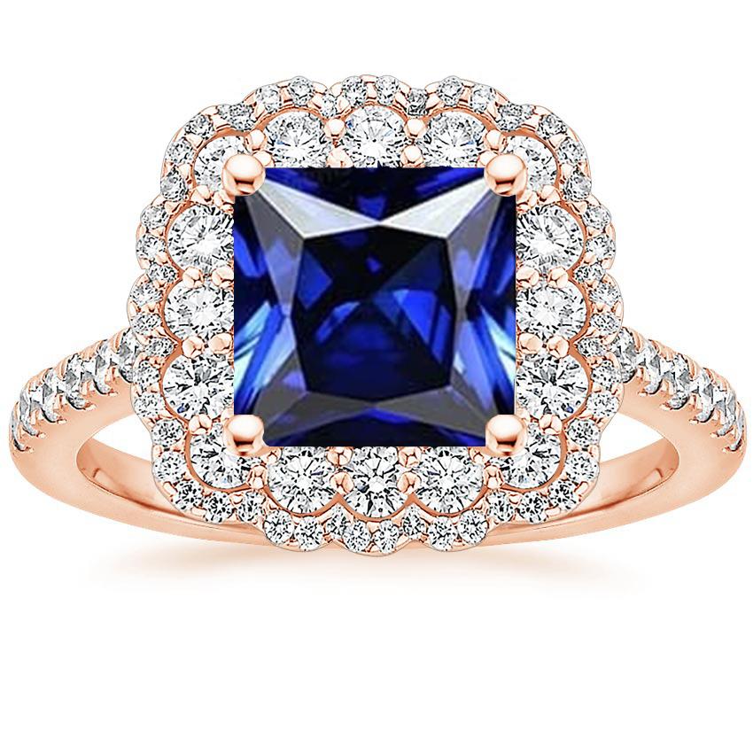Halo Runder Diamantring Blumenstil Prinzessin Blauer Saphir 7 Karat - harrychadent.ch