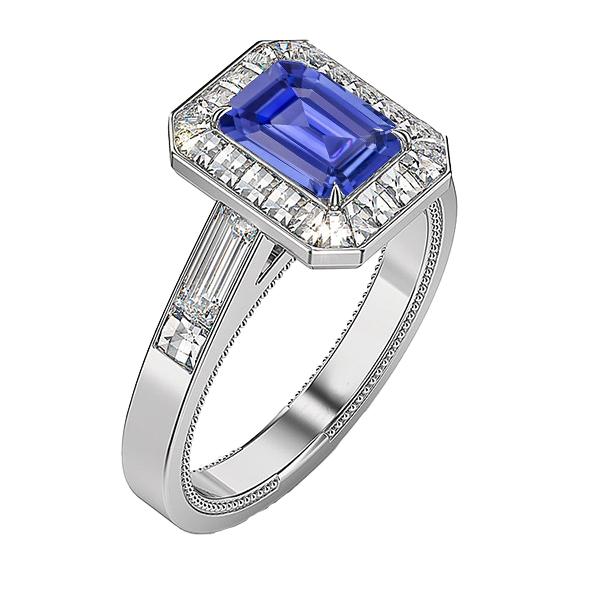 Halo Smaragdblauer Saphir-Verlobungsring 3,50 Karat Schmuck - harrychadent.ch
