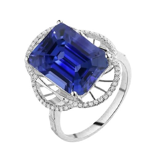 Halo Smaragdblauer Saphirring & runde Diamanten 4 Karat - harrychadent.ch