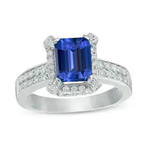 Halo-Verlobungsring aus Gold mit Ceylon-Saphir und Diamanten 3,50 Karat - harrychadent.ch