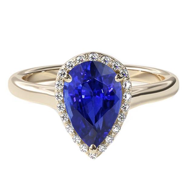 Halo-Verlobungsring Birnenschliff Blauer Saphir & Diamanten 4 Karat - harrychadent.ch