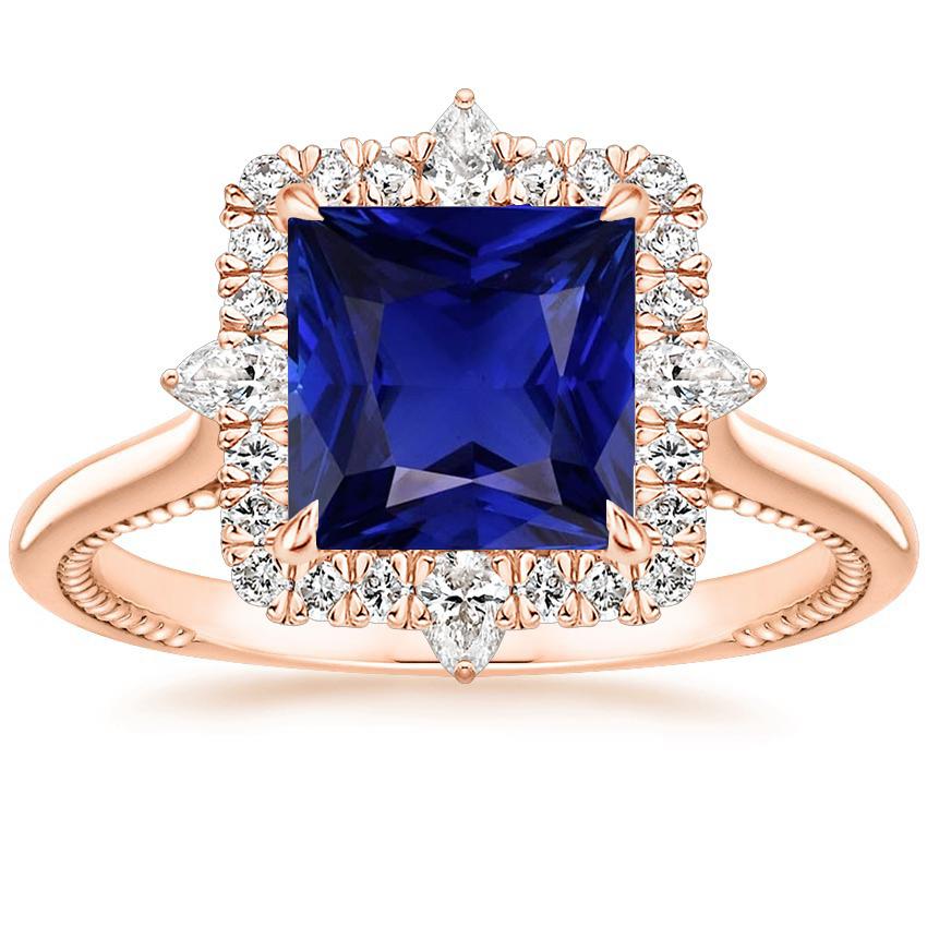 Halo Verlobungsring Vintage-Stil Blauer Saphir 6,25 Karat Roségold - harrychadent.ch