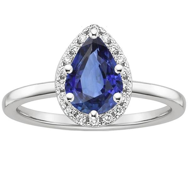 Halo Weißgold Ring Birne Blauer Saphir & Diamanten 4 Karat