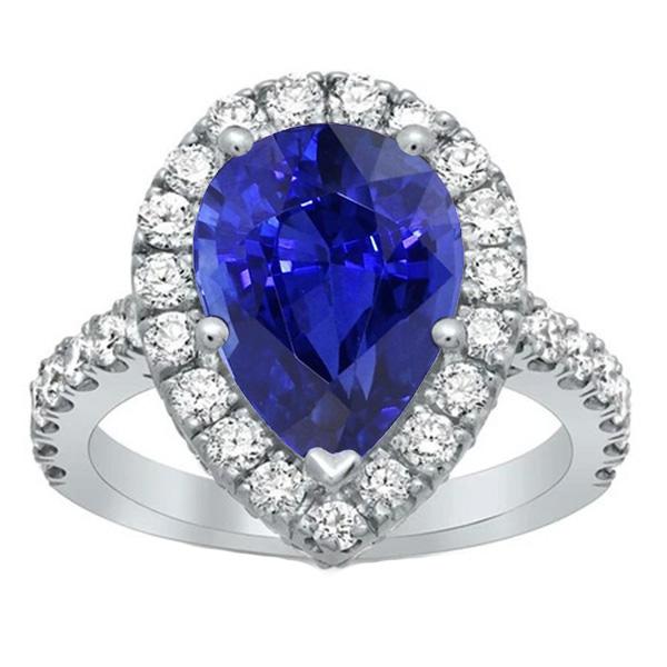 Halo Weißgold Ring Birne Sri Lanka Saphir & Diamanten 6 Karat - harrychadent.ch