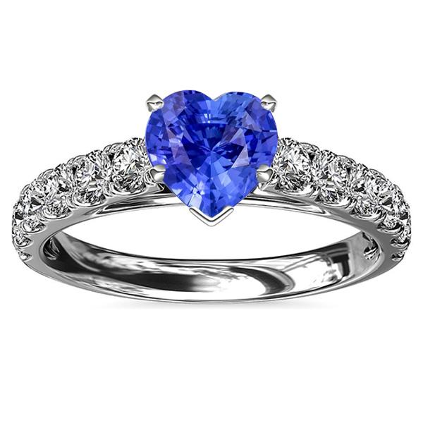 Herz-Solitär-Ring mit natürlichen blauen Saphiren und Diamantakzenten 3.50 Karat - harrychadent.ch