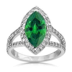 Jubiläumsring im Marquise-Schliff mit grünem Smaragd und rundem Diamant 6,50 Karat