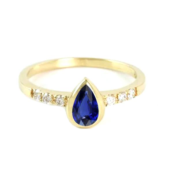 Jubiläumsring-Lünetten-Set Birnenblauer Saphir 2 Karat mit Akzenten - harrychadent.ch