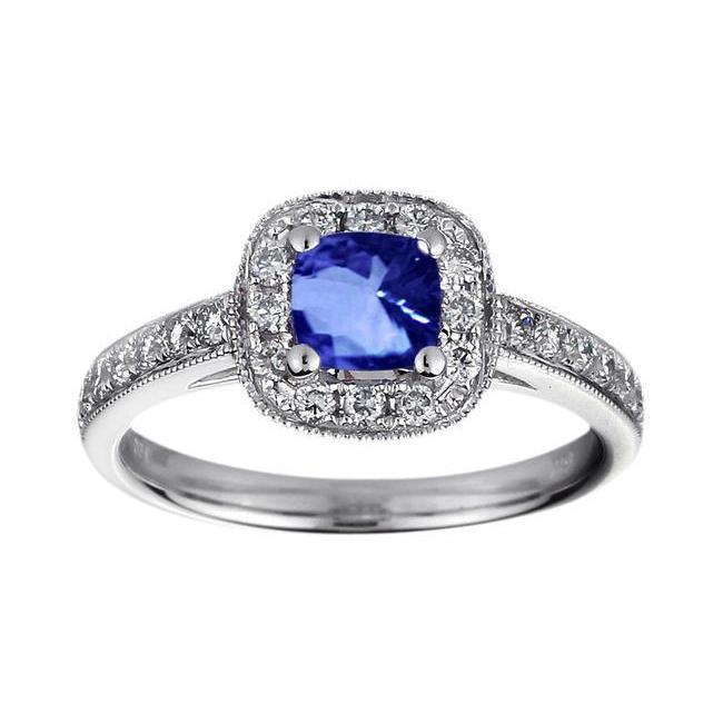 Kissen Sri Lanka Blue Sapphire Diamant 1.25 Kt. Ring Weißgold 14K - harrychadent.ch