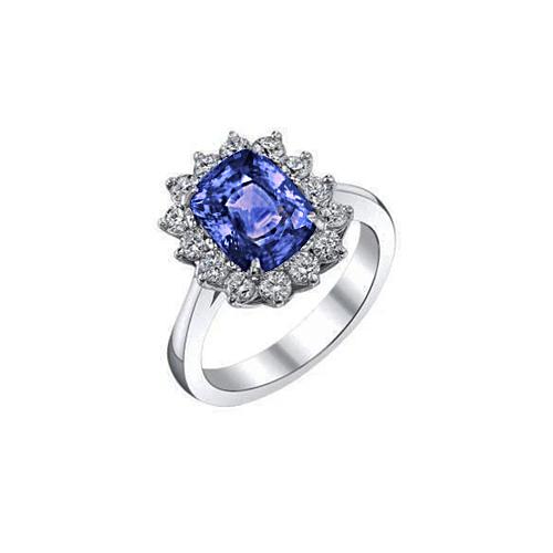 Kissen Tansanit 4.30 Karat Diamanten Halo Ring Weißgold 14K