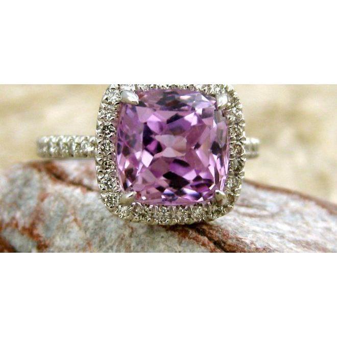 Kissenschliff Rosa Kunzit Und Diamant Ring Weißgold 14K 30.40 Ct - harrychadent.ch