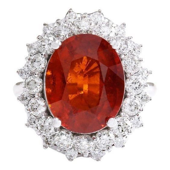 Krappenset 12.75 ct Granat und Diamanten Verlobungsring Weißgold 14K - harrychadent.ch