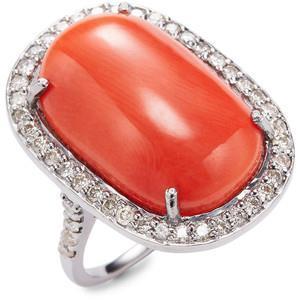 Krappenset 14 Karat Ovale Rote Koralle Mit Runden Diamantring - harrychadent.ch