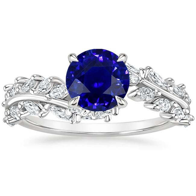 Marquise Diamant & runder Ceylon Saphir Ring Leaf Style 4,50 Karat - harrychadent.ch
