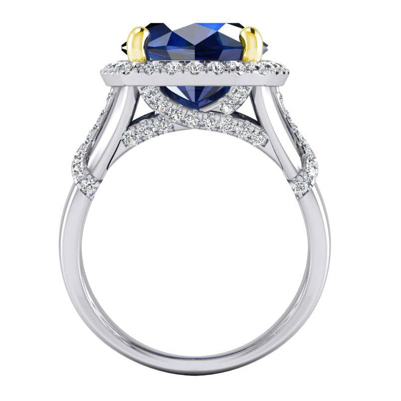 Ovaler blauer Saphir und Diamanten im Rundschliff-Edelsteinring 7.80 Karat
