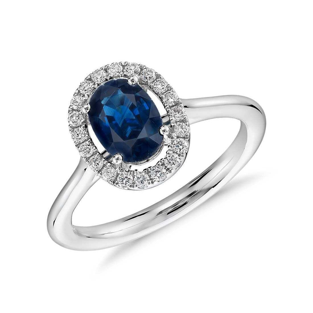 Ovaler Ceylon Saphir Runde Diamanten 2,50 Karat Ring Weißgold 14K - harrychadent.ch