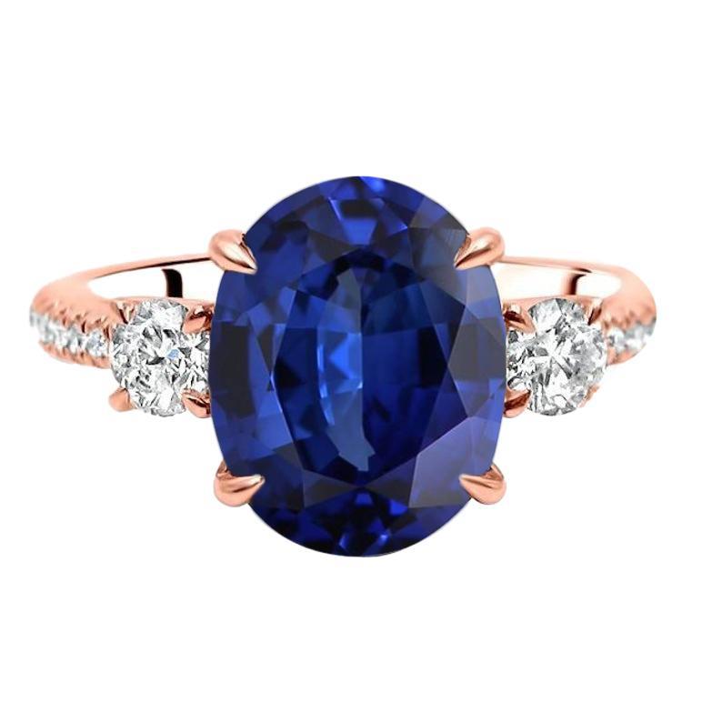 Ovaler Jubiläumsring mit Ceylon-Saphir 3 Diamanten im Steinstil 5 Karat - harrychadent.ch