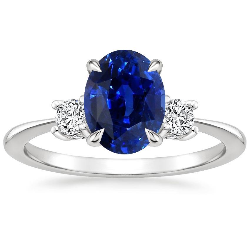 Ovaler & runder Diamant 3 Steine Ring Sri Lanka Saphir 3,50 Karat Gold - harrychadent.ch