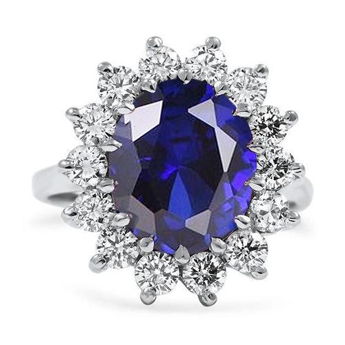 Ovaler Saphir und Diamanten 5,50 Karat Ehering 14K Weißgold - harrychadent.ch
