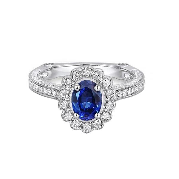 Ovaler srilankischer Saphirring runder Diamant Goldschmuck 2 Karat