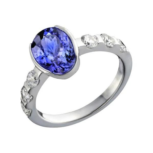 Ovaler Tansanit AAA und Diamanten Ring Weißgold 4,50 Karat Schmuck