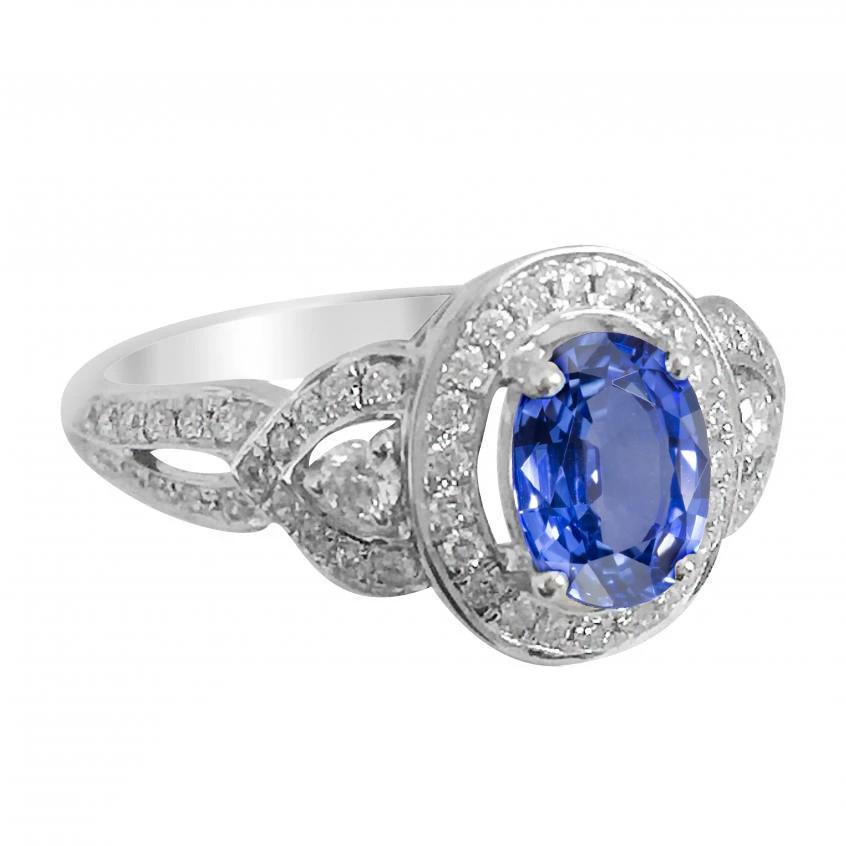 Ovalschliff Sri Lanka Saphir und Diamant Ring Weißgold 14K 3 Ct