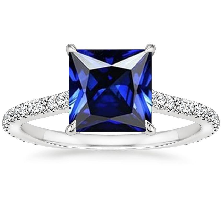 Princess Solitaire Ring 6 Karat Ceylon Saphir mit Pave Set Akzenten - harrychadent.ch