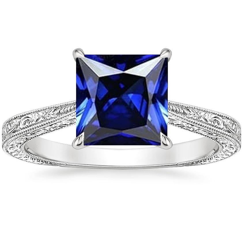 Princess Solitaire Ring Vintage-Stil Blauer Saphir 5 Karat Weißgold - harrychadent.ch