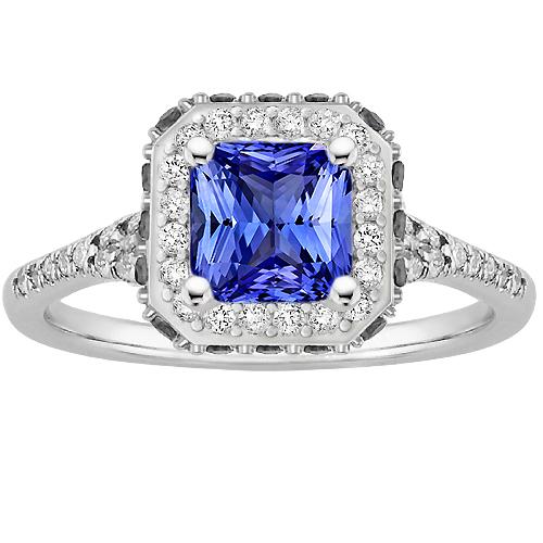 Radiant Halo Ceylon Saphir Diamantring 3,50 Karat Weißgold - harrychadent.ch