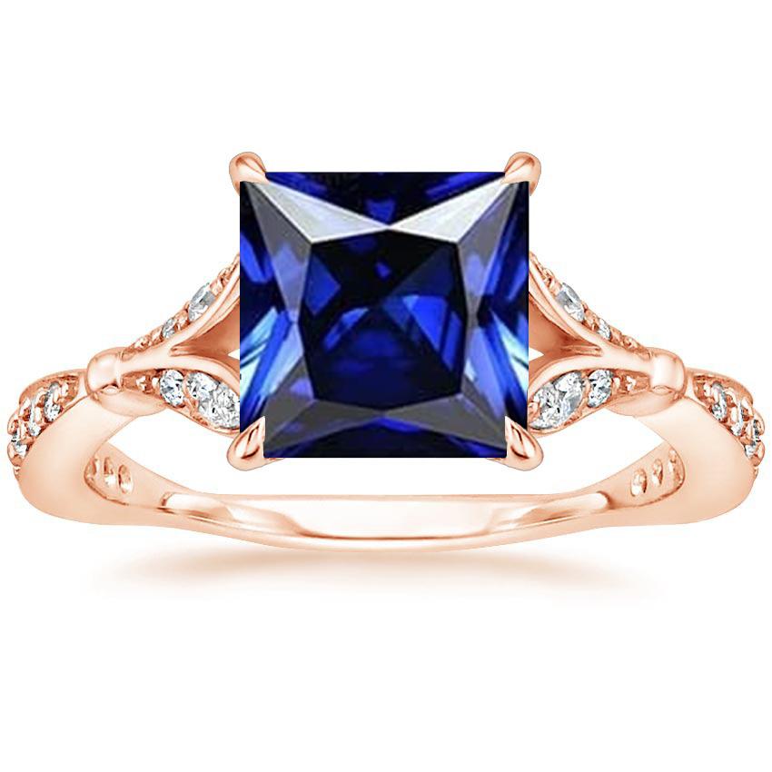 Ring aus Roségold mit Akzenten Princess Cut Blauer Saphir 5,50 Karat - harrychadent.ch