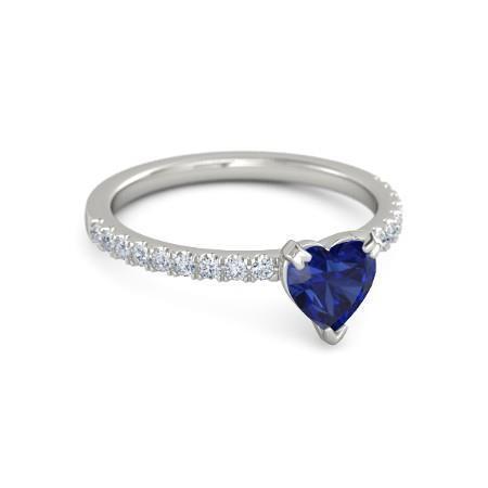 Ring mit Diamanten im Herz- und Rundschliff 2.30 Kt. Blauer Saphir Weißgold 14K