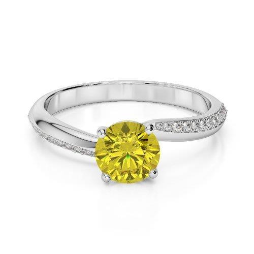 Ring mit Krappen, Rundschliff, 3,50 ct, Gelber Saphir mit Diamanten - harrychadent.ch