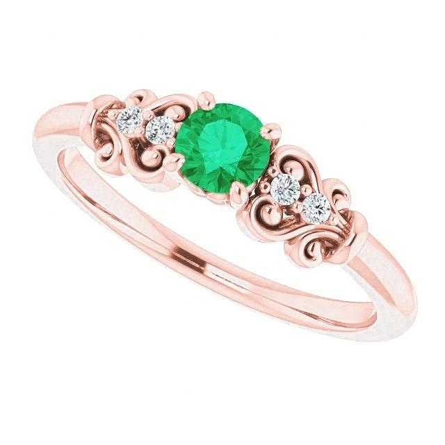Roségold 14K Diamant runder grüner Smaragdring 1,40 Karat - harrychadent.ch
