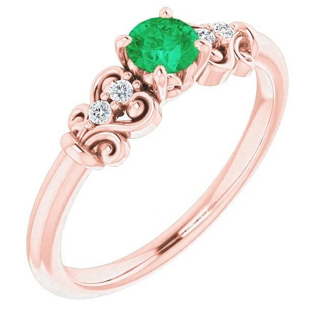 Roségold 14K Diamant runder grüner Smaragdring 1,40 Karat - harrychadent.ch