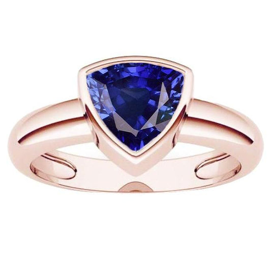 Roségold Solitärring 2 Karat Blauer Saphir Lünette Set Trillion Cut - harrychadent.ch