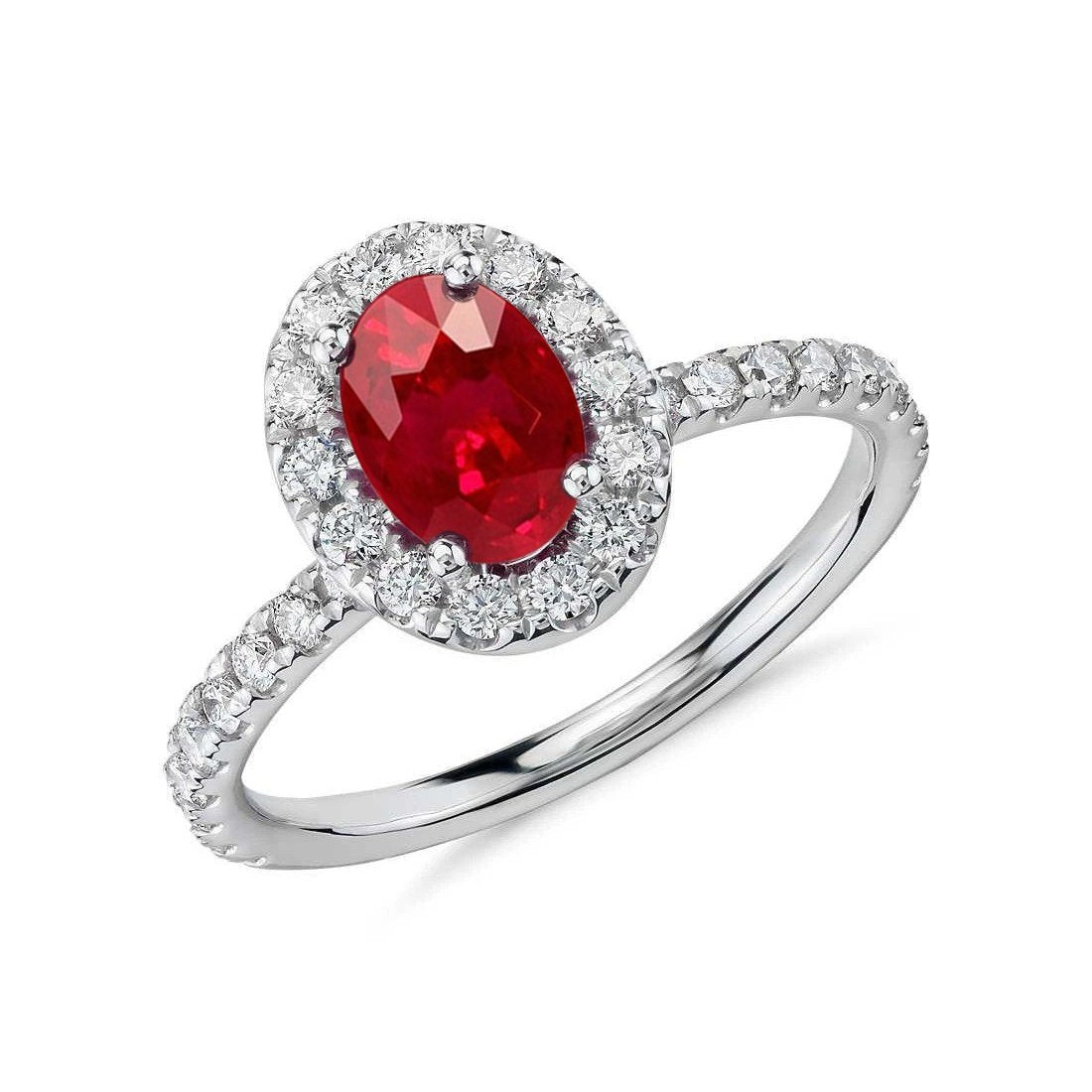 Rubin und Halo Diamant Ehering Weißgold 14K 4,55 Ct - harrychadent.ch