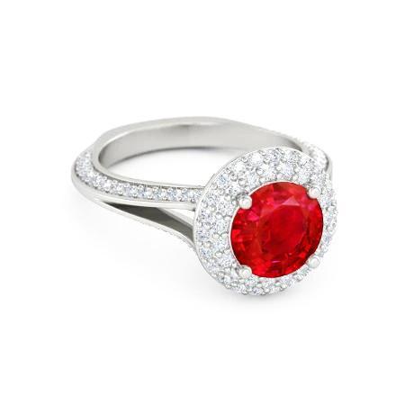 Runder 3,60 Karat Rubin und Diamanten Jubiläumsring 14K Weißgold - harrychadent.ch
