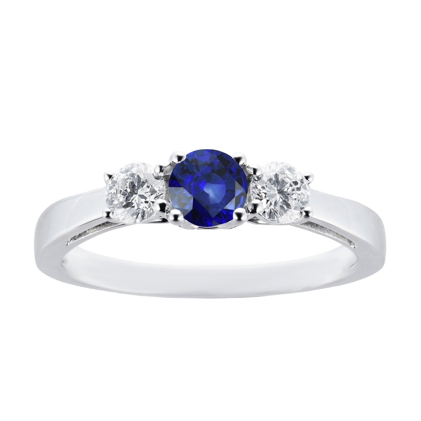 Runder Diamant & Ceylon Saphir Ring 3 Karat 3 Steine Weißgold 14K - harrychadent.ch