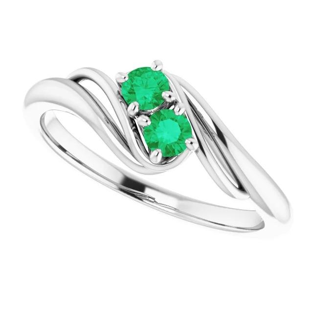 Runder grüner Smaragd-Bypass-Fassungsring 1,60 Karat Weißgold 14K - harrychadent.ch