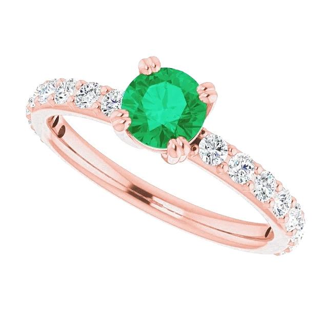 Runder grüner Smaragdring mit vier Zinken 2,50 Karat Diamant - harrychadent.ch