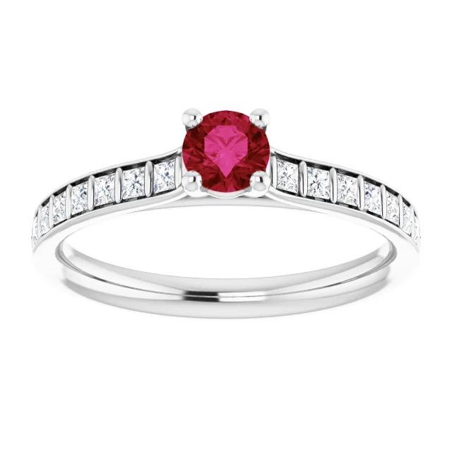 Runder Rubin- und Prinzessinnen-Diamantring 2 Karat Weißgold 14K - harrychadent.ch