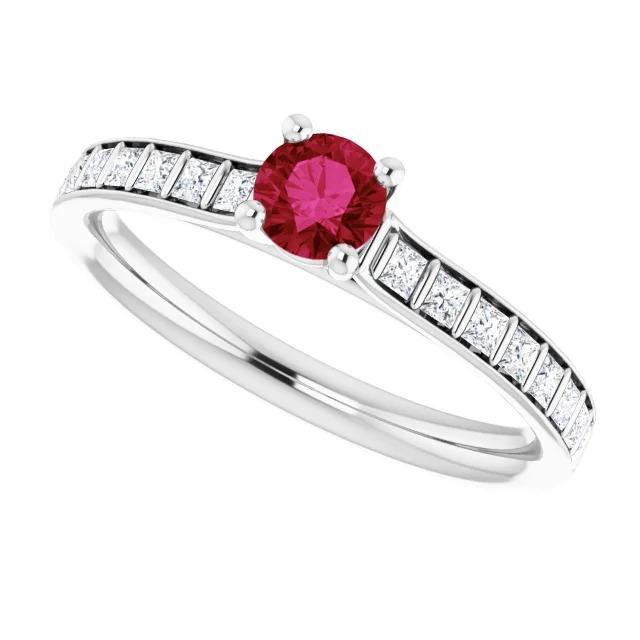 Runder Rubin- und Prinzessinnen-Diamantring 2 Karat Weißgold 14K - harrychadent.ch