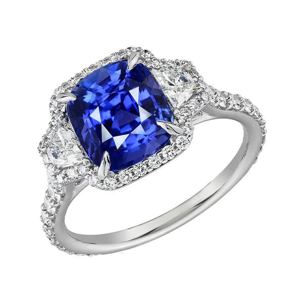 Saphir-Diamant-Ring Im Kissenschliff
